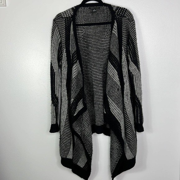 BCBGMAXAZRIA Wool Blend Gray & Black Open Front Waterfall Cardigan Sweater XL - Picture 12 of 12
